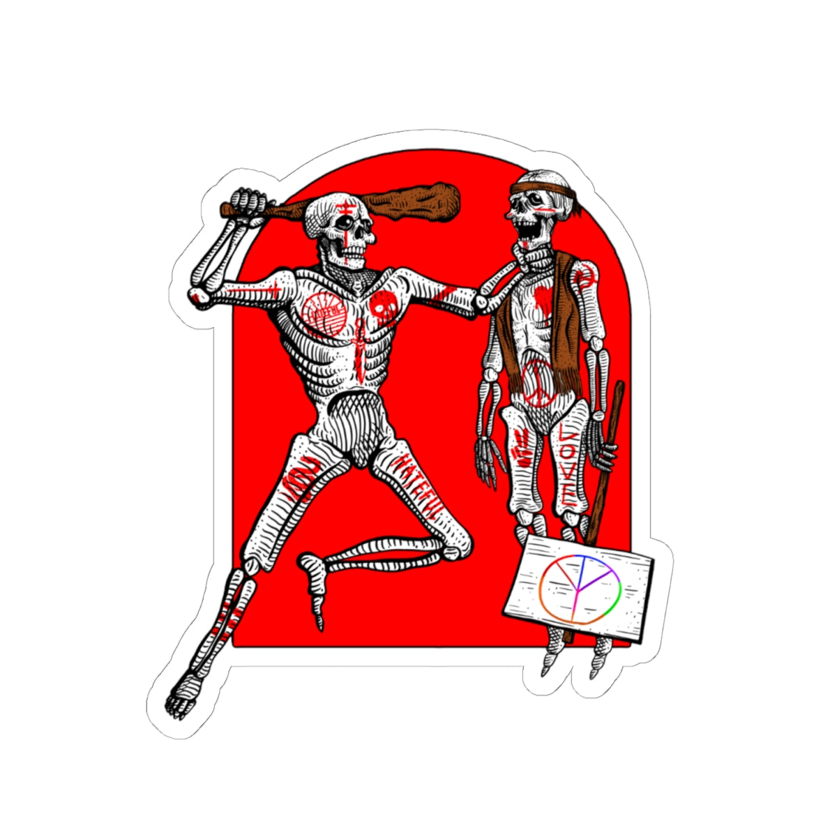 Violence Wins Kiss-Cut Stickers for Playful Skeleton, Laptop Decals, Party Favors, Cute Gifts, and Festive Displays